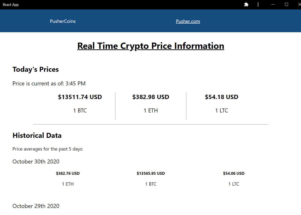 Crpto price information sorted based on coin and date