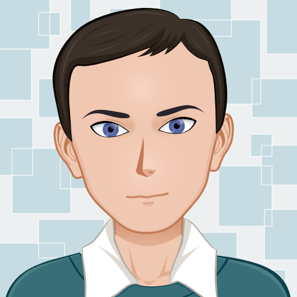 cartoon man with brown hair and white skin on a blue background