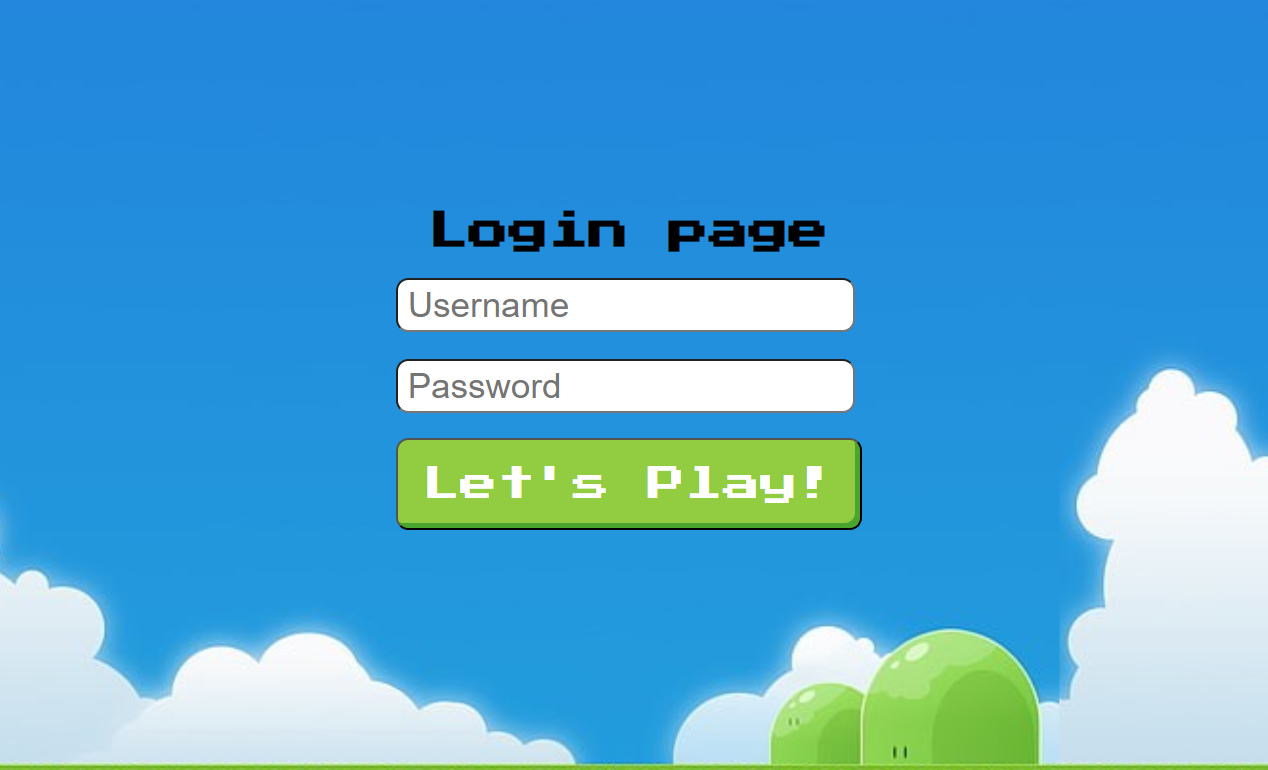 Pixel art sky and grass with login form centered